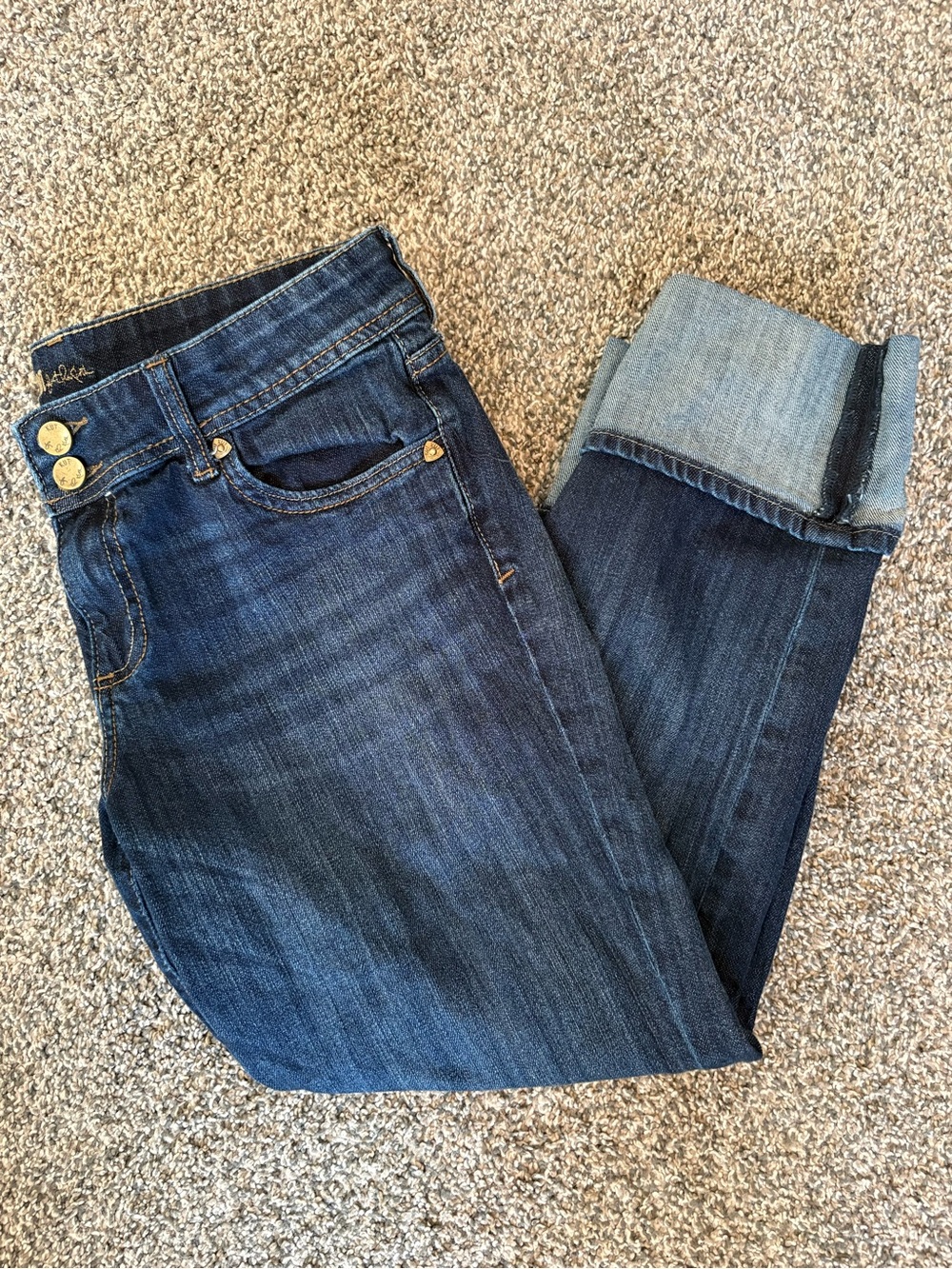 Kut from the Kloth Dark Blue Straight Leg Jeans with Folded Hem